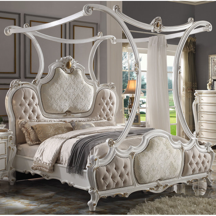 Rosdorf Park Harek Tufted Solid Wood and Upholstered Canopy Bed